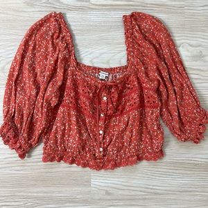 American Eagle peasant boho crop top L